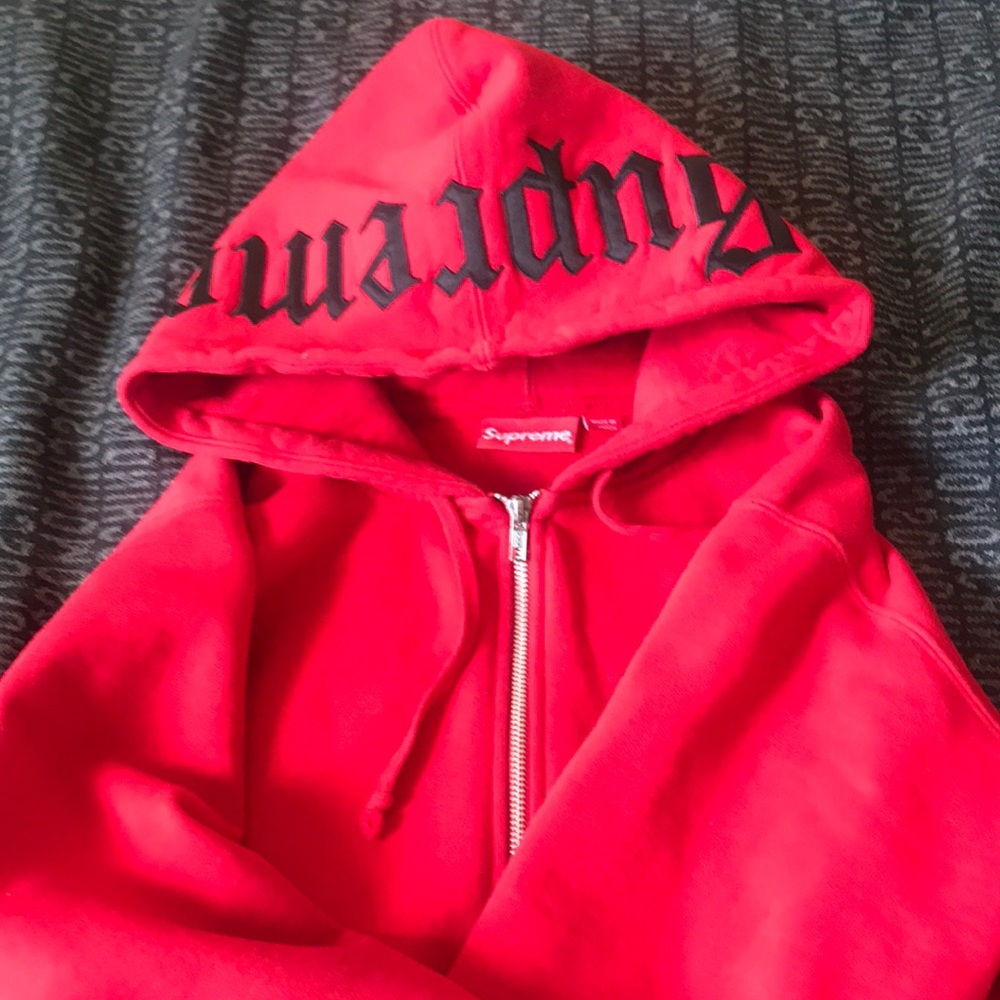 Supreme Old English Hood Logo Zip Up Hoodie